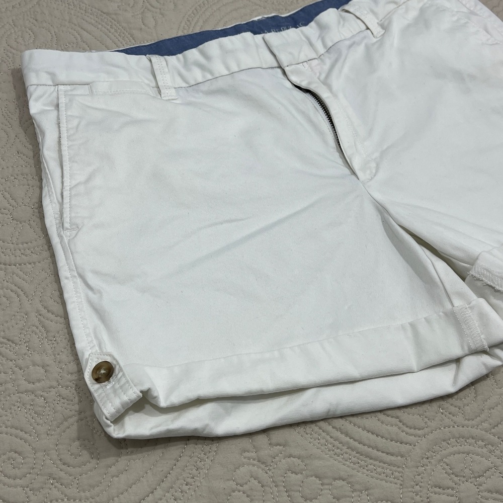 Banana Republic Womens White Stretch Chino Cuffed Shorts Size 14 Button Tab Hem